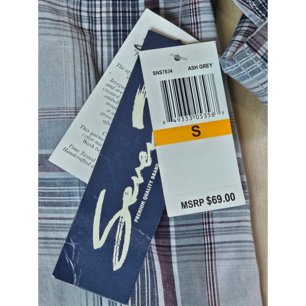 Seven7 Mens Ash Grey‎ Plaid Button Down Shirt Long Sleeve Cotton Small SNS7834 - Picture 9 of 16